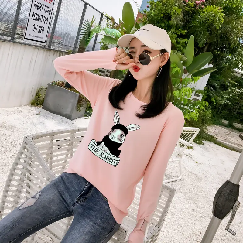 2025 Cartoon Rabbit Long Sleeve T-Shirt Black Women — feature 18