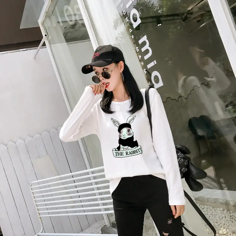 2025 Cartoon Rabbit Long Sleeve T-Shirt Black Women — feature 2
