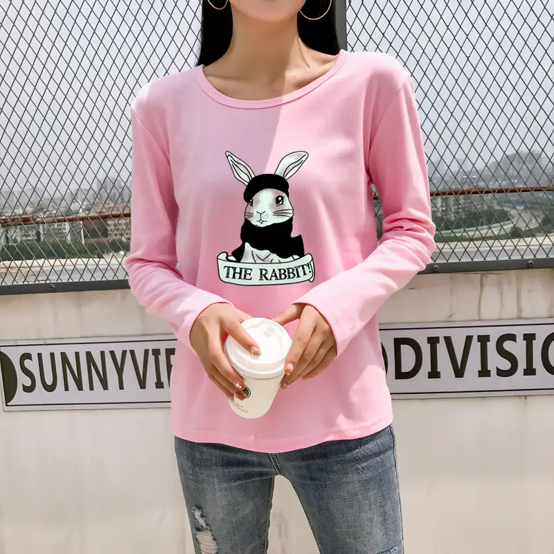 2025 Cartoon Rabbit Long Sleeve T-Shirt Black Women — feature 24