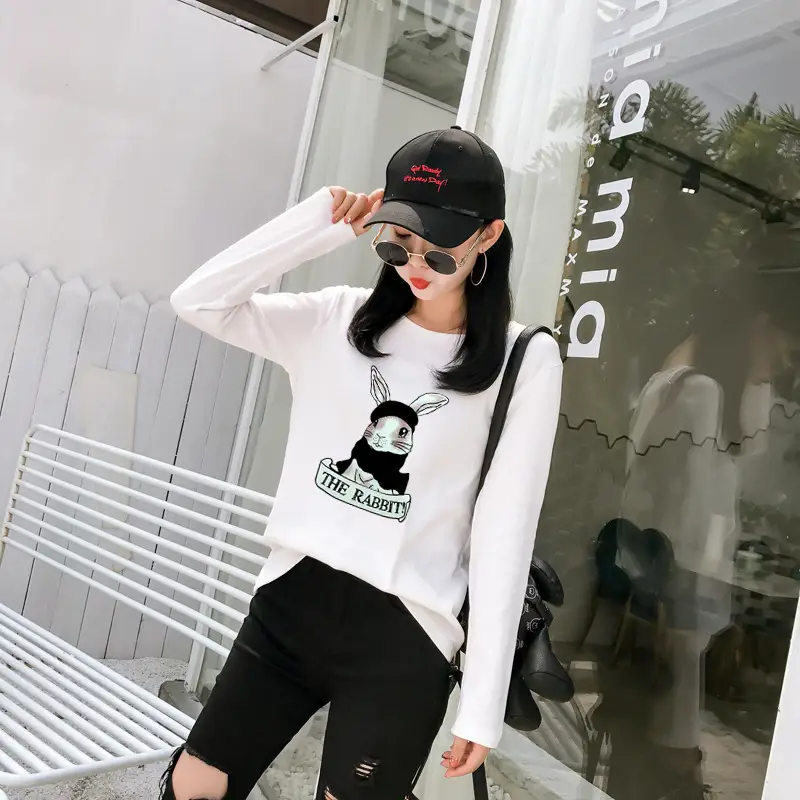 2025 Cartoon Rabbit Long Sleeve T-Shirt Black Women — feature 3