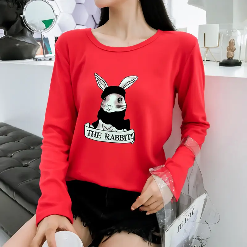 2025 Cartoon Rabbit Long Sleeve T-Shirt Black Women — feature 30