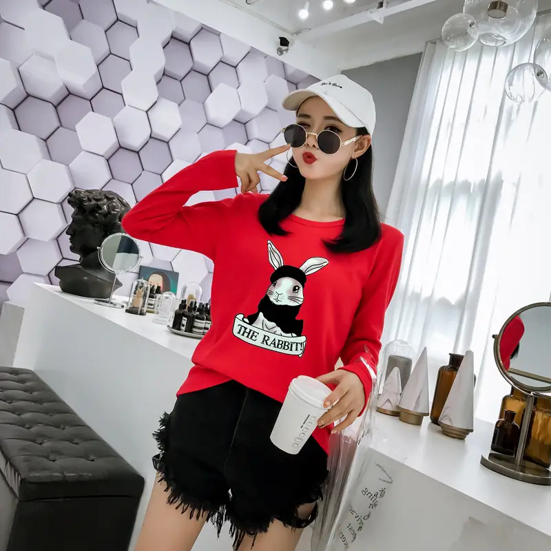 2025 Cartoon Rabbit Long Sleeve T-Shirt Black Women — feature 32