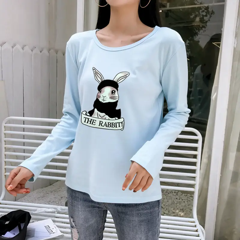 2025 Cartoon Rabbit Long Sleeve T-Shirt Black Women — feature 35