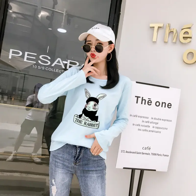 2025 Cartoon Rabbit Long Sleeve T-Shirt Black Women — feature 36
