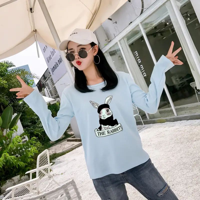 2025 Cartoon Rabbit Long Sleeve T-Shirt Black Women — feature 37
