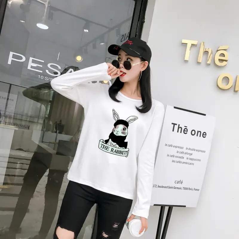 2025 Cartoon Rabbit Long Sleeve T-Shirt Black Women — feature 4