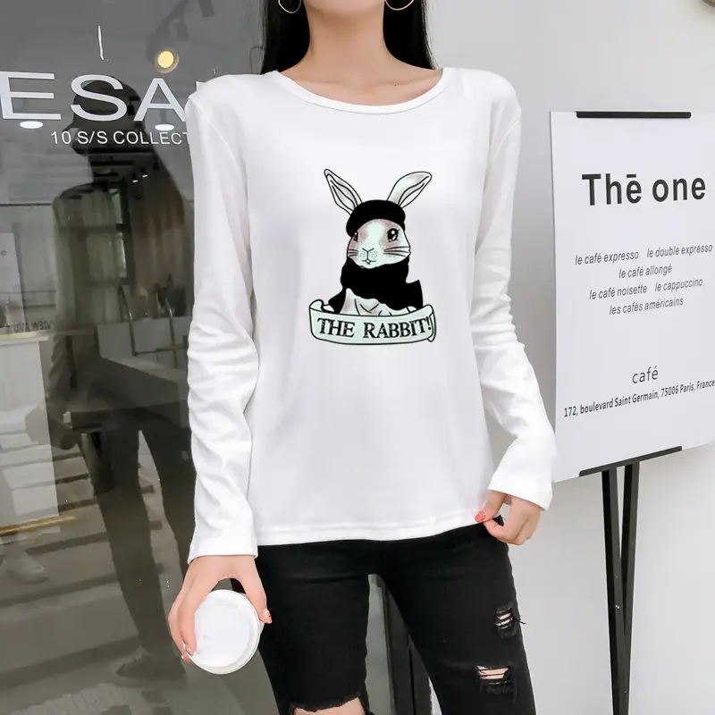 2025 Cartoon Rabbit Long Sleeve T-Shirt Black Women — feature 6