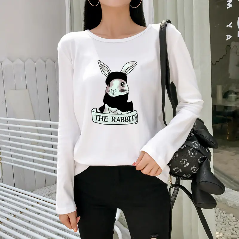 2025 Cartoon Rabbit Long Sleeve T-Shirt Black Women — feature 7