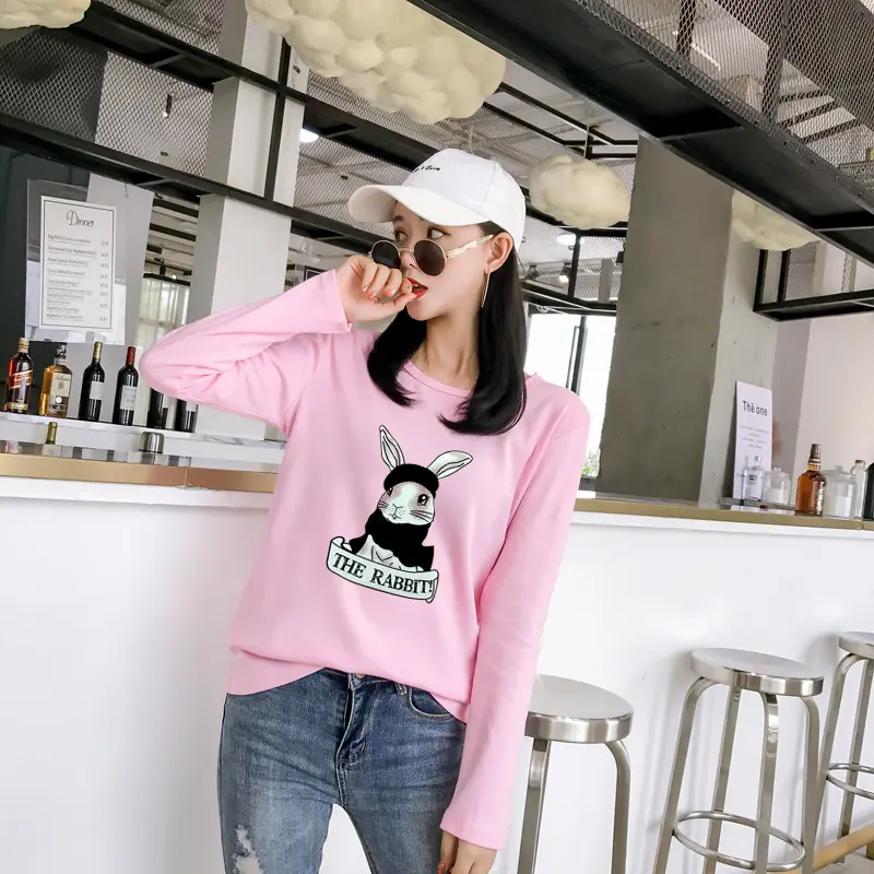 2025 Cartoon Rabbit Long Sleeve T-Shirt Black Women - Image 5