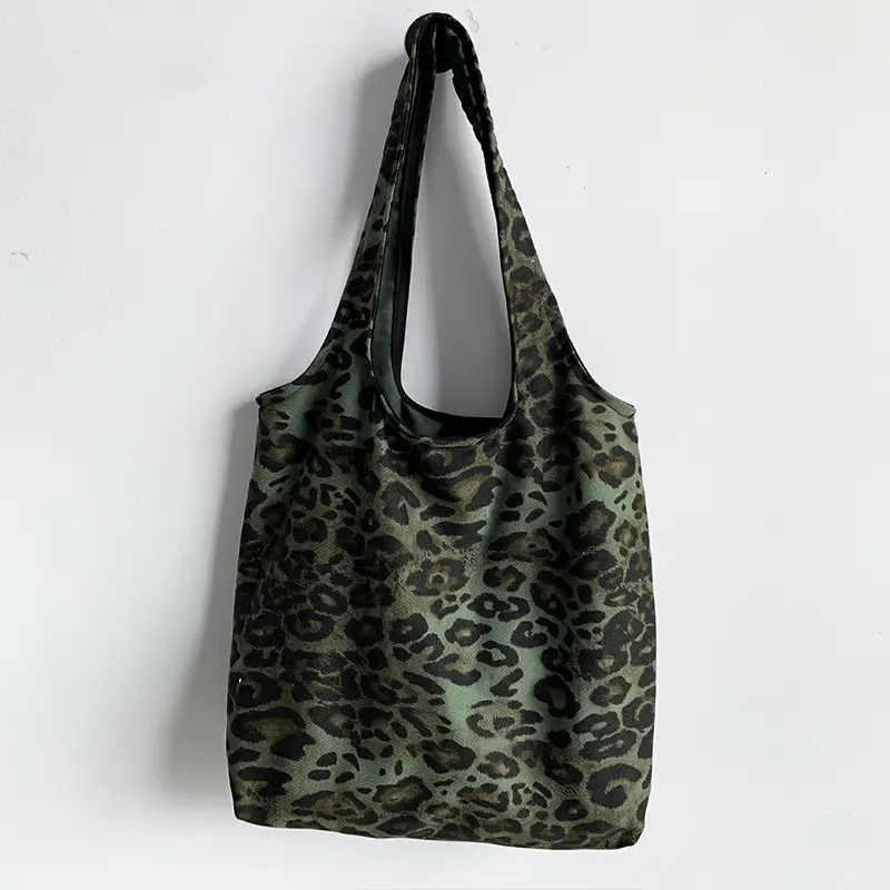 Leopard Print Women's Cloth Shoulder Bag Green - Image 2