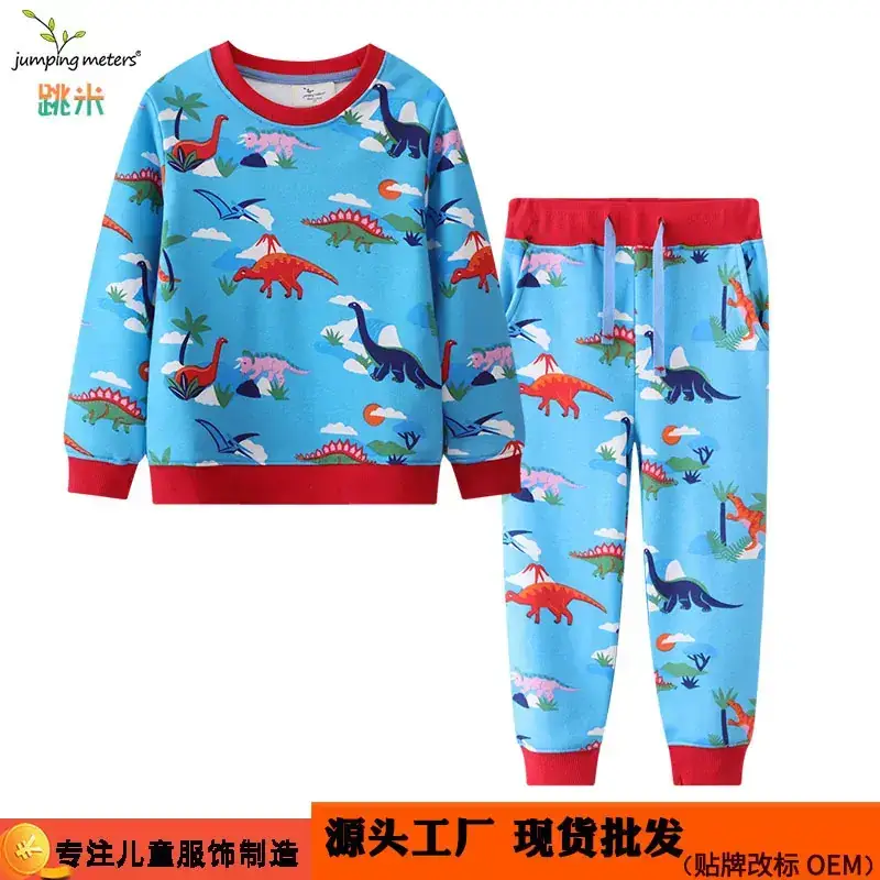 Children's Dinosaur Print Casual Sweatshirt Suit Blue Red - Image 3
