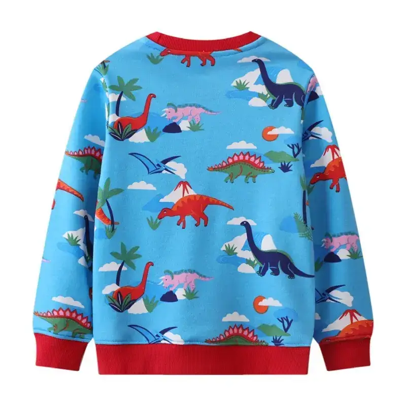 Children's Dinosaur Print Casual Sweatshirt Suit Blue Red - Image 4