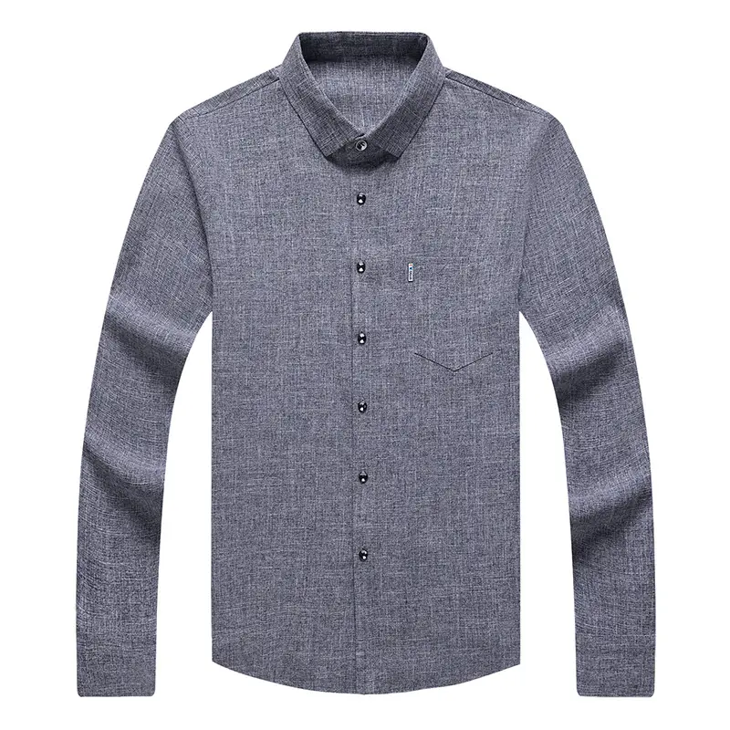 Men's Blue Long Sleeve Shirt Solid Color Real Pocket Business Casual — feature 11