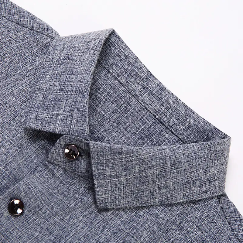 Men's Blue Long Sleeve Shirt Solid Color Real Pocket Business Casual — feature 14