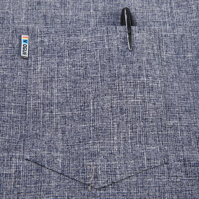 Men's Blue Long Sleeve Shirt Solid Color Real Pocket Business Casual — feature 15