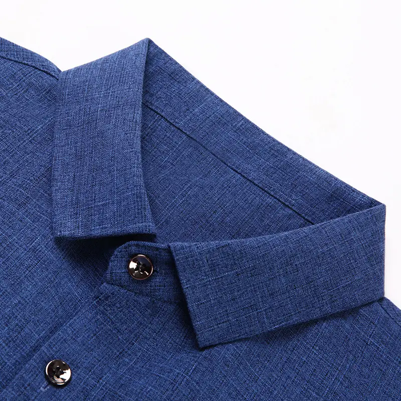 Men's Blue Long Sleeve Shirt Solid Color Real Pocket Business Casual — feature 16