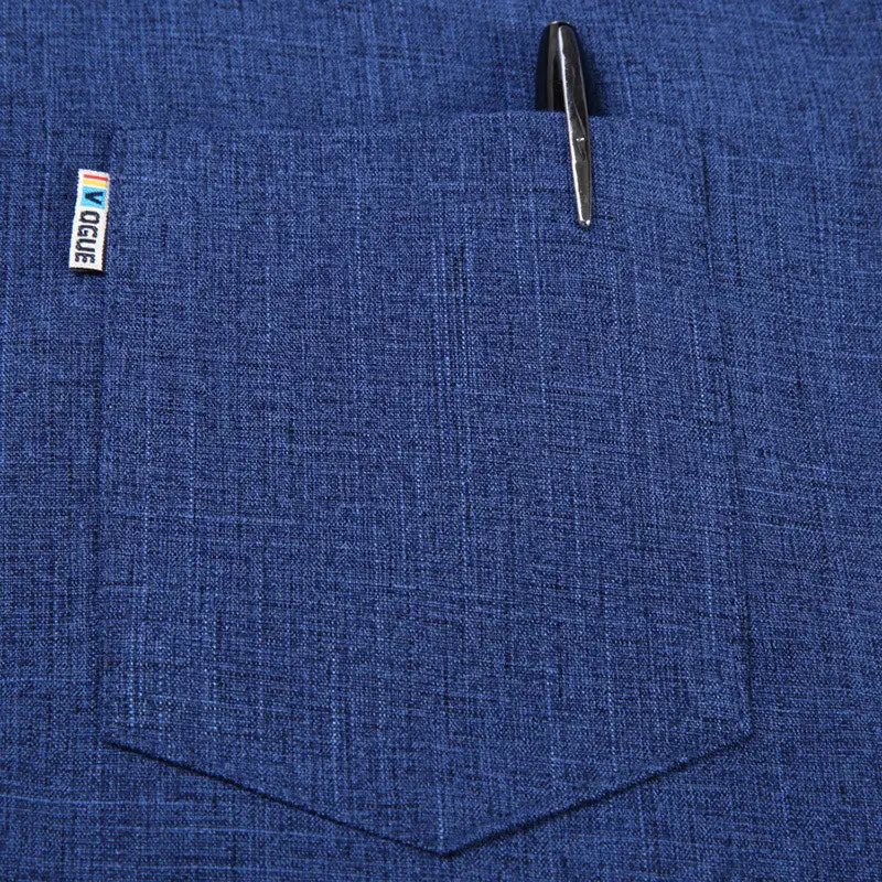 Men's Blue Long Sleeve Shirt Solid Color Real Pocket Business Casual — feature 17