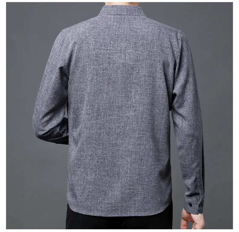 Men's Blue Long Sleeve Shirt Solid Color Real Pocket Business Casual — feature 26