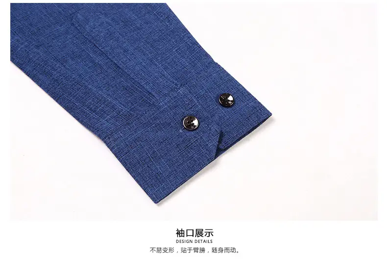 Men's Blue Long Sleeve Shirt Solid Color Real Pocket Business Casual — feature 36