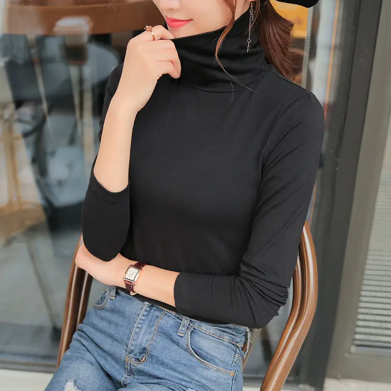 Women's White High Collar Slim Fit Top with Long Sleeves - Image 4