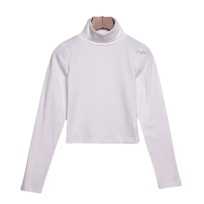 Women's White High Collar Slim Fit Top with Long Sleeves - Image 7