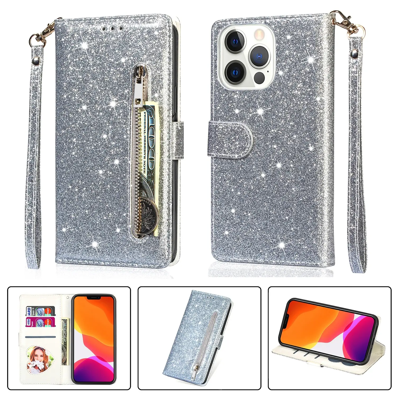 Iphone15 Promax Glitter Zipper Mobile Case - Image 9