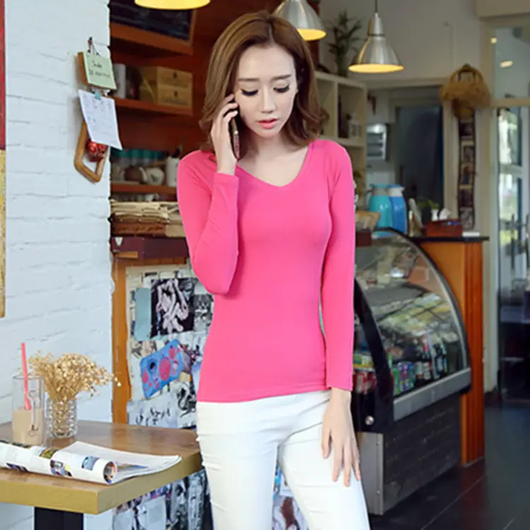 Korean-style V-neck Long-sleeve T-shirt for Girls - Image 7