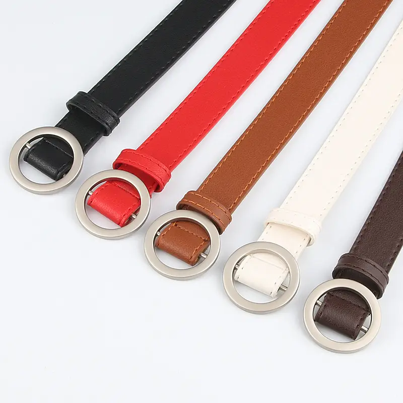 Brown No-Hole Round Buckle Belt for Women - Image 7
