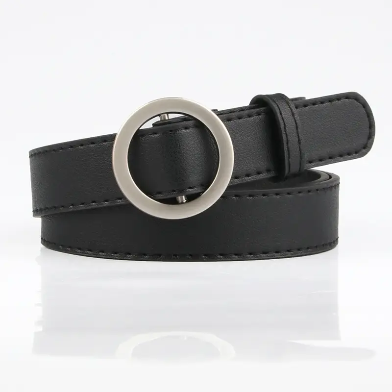 Brown No-Hole Round Buckle Belt for Women - Image 2