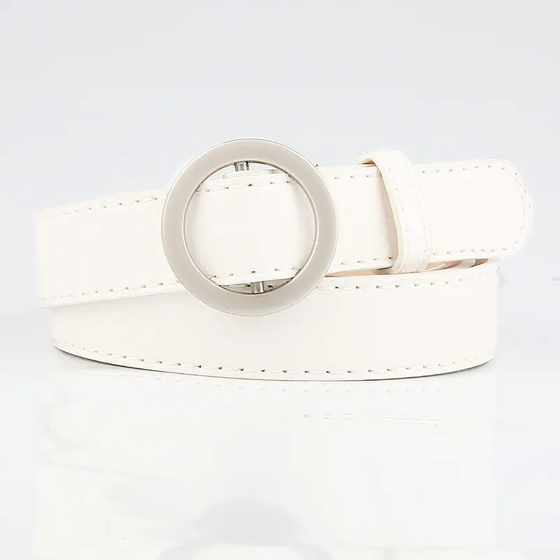 Brown No-Hole Round Buckle Belt for Women - Image 3