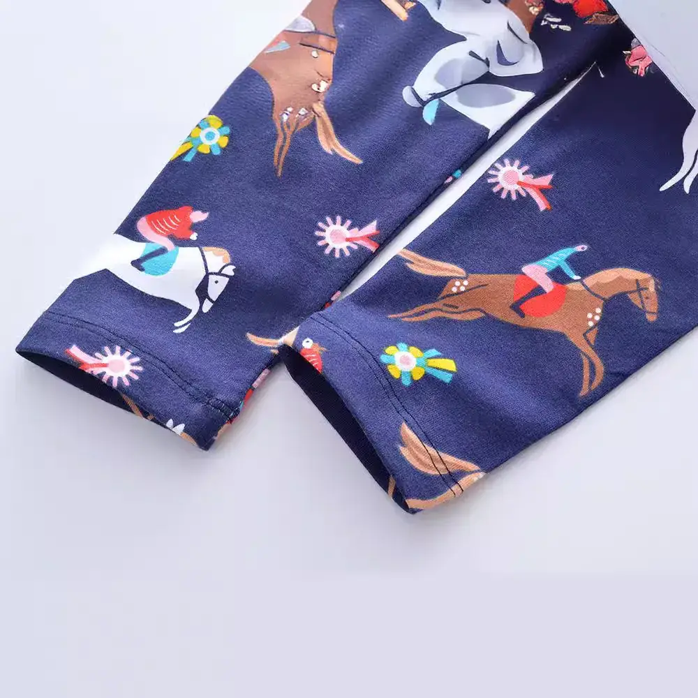 New Girls Korean Style Leggings Blue Horse Print - Image 4