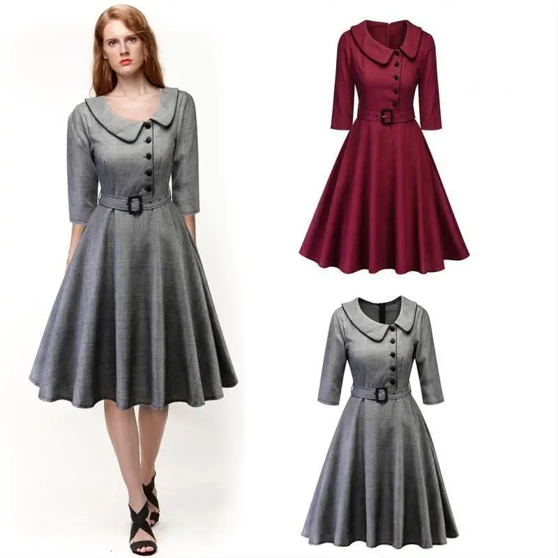 Maroon A-Line Skirt Doll Collar Dress - Image 2