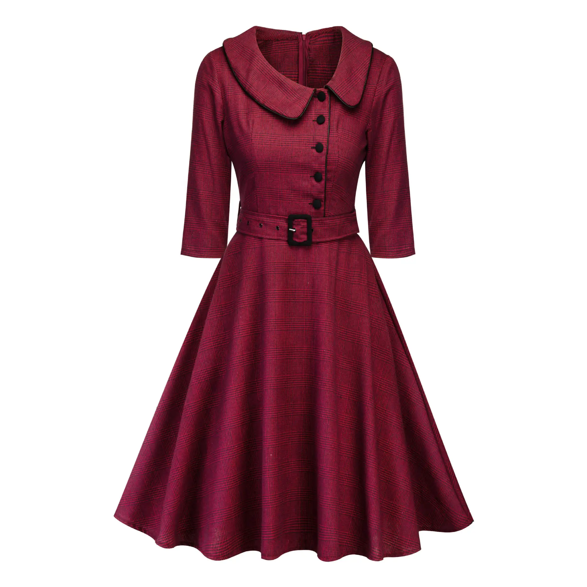 Maroon A-Line Skirt Doll Collar Dress — feature 4