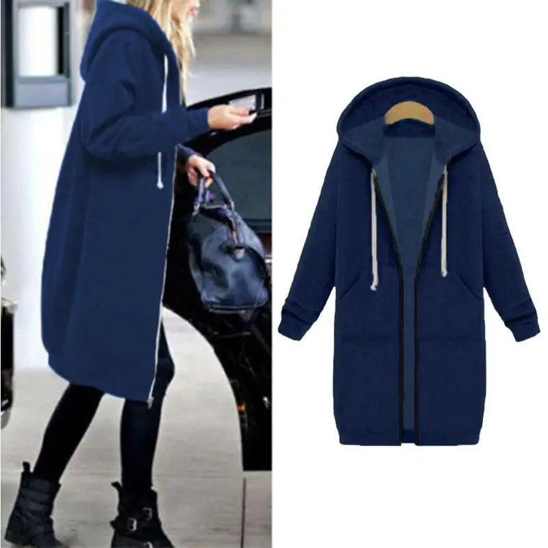 Women Winter Hooded Hoodie Navy Blue Long Sleeve - Image 10