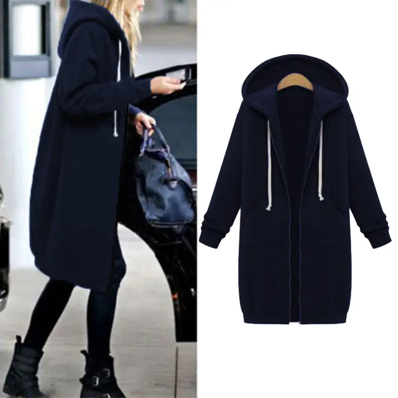 Women Winter Hooded Hoodie Navy Blue Long Sleeve — feature 6