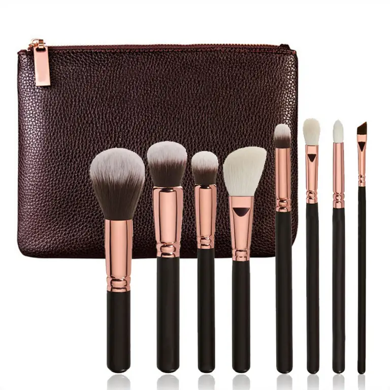 Rose Gold Makeup Brush Set 8-12 Brushes with Pink Zipper Case - Image 9
