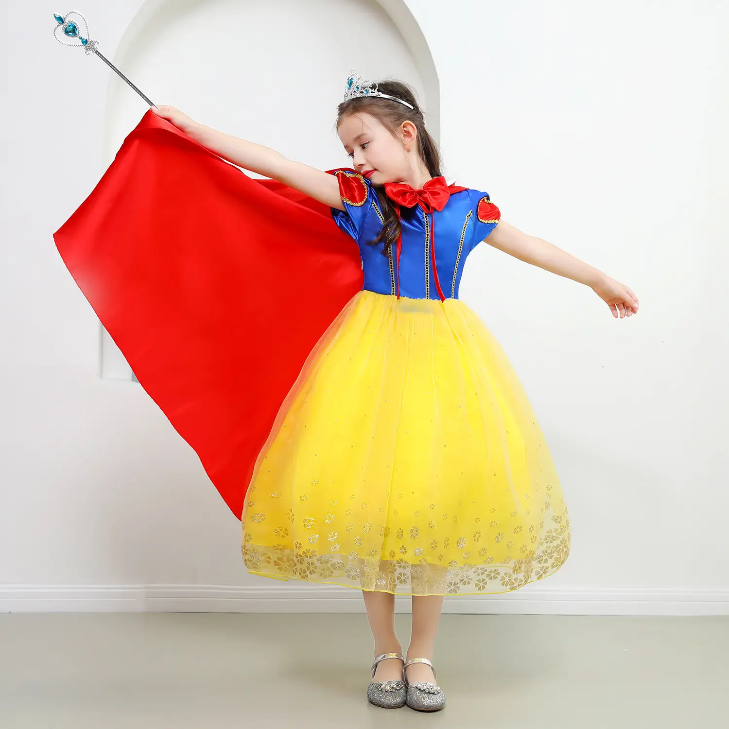 Snow White Snowman Dress with Red Shawl Tutu for Girls - Image 3