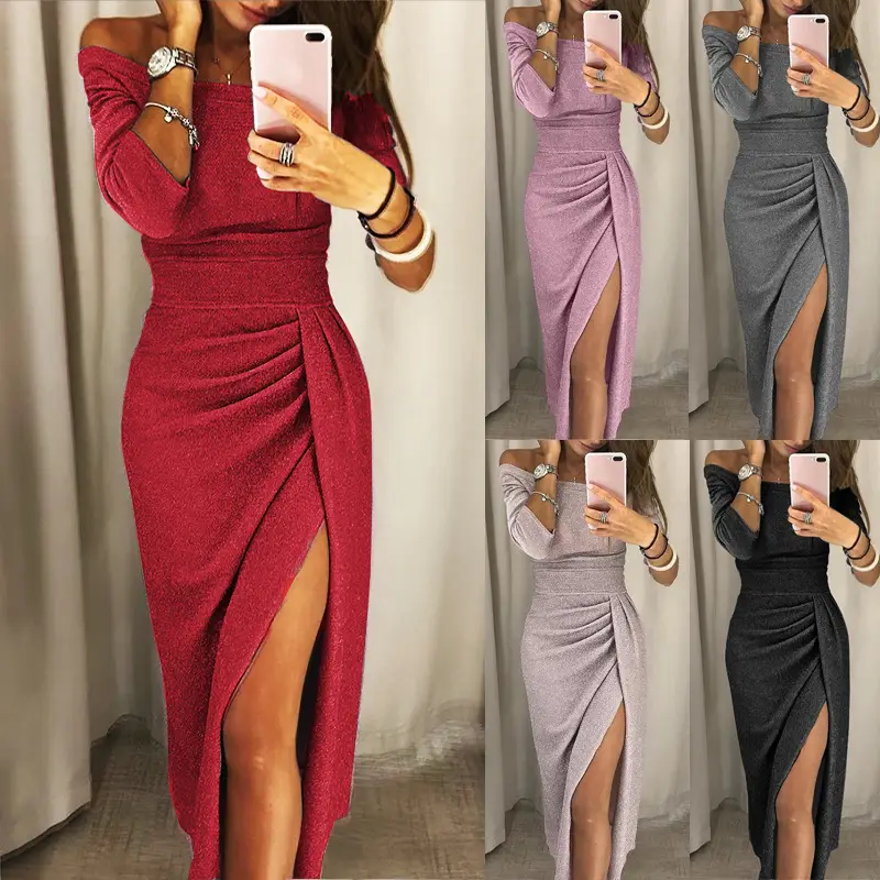 Purple One-Shoulder Slim Dress Party Wear - Image 2
