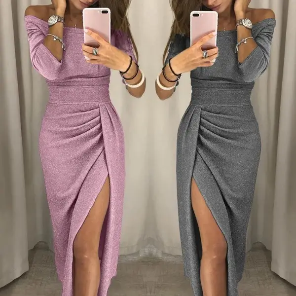 Purple One-Shoulder Slim Dress Party Wear - Image 3