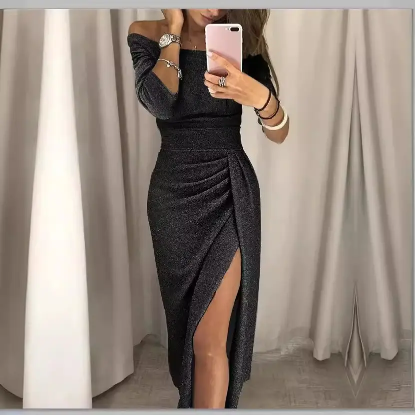 Purple One-Shoulder Slim Dress Party Wear - Image 4