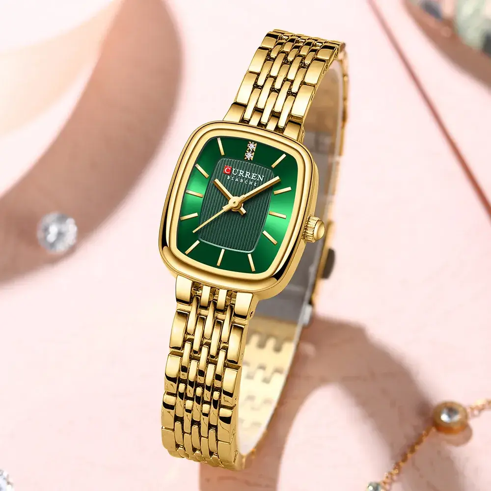 Women's Gold Green Dial Waterproof Quartz Watch - Image 8