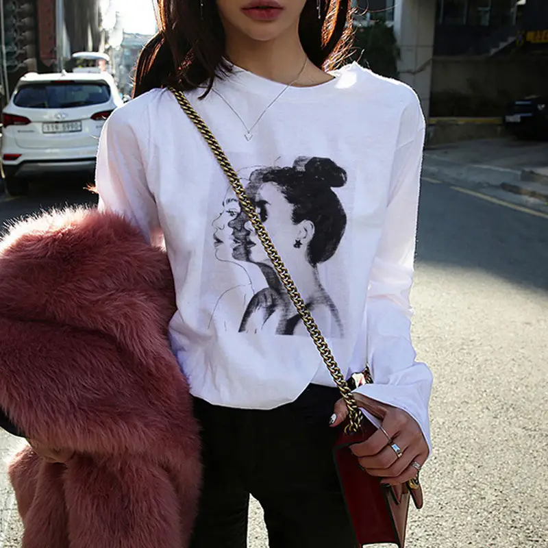 One Piece Long Sleeve T-Shirt Women White Anime Print - Image 2