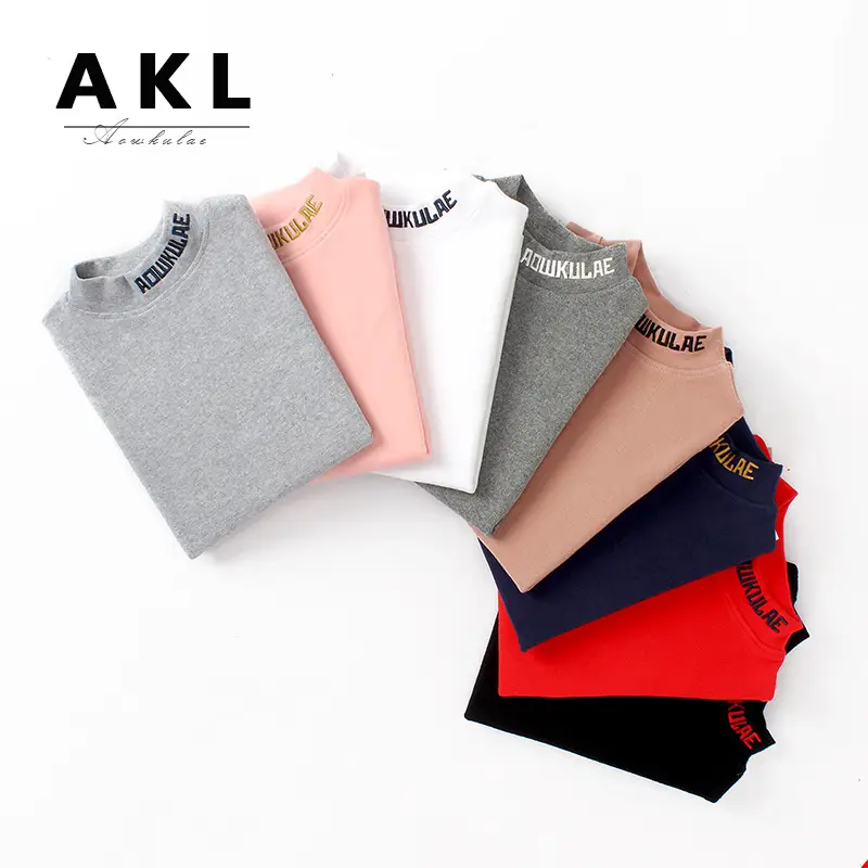 Kids Korean Print Cotton T-Shirt High Collar Long Sleeve - Image 6