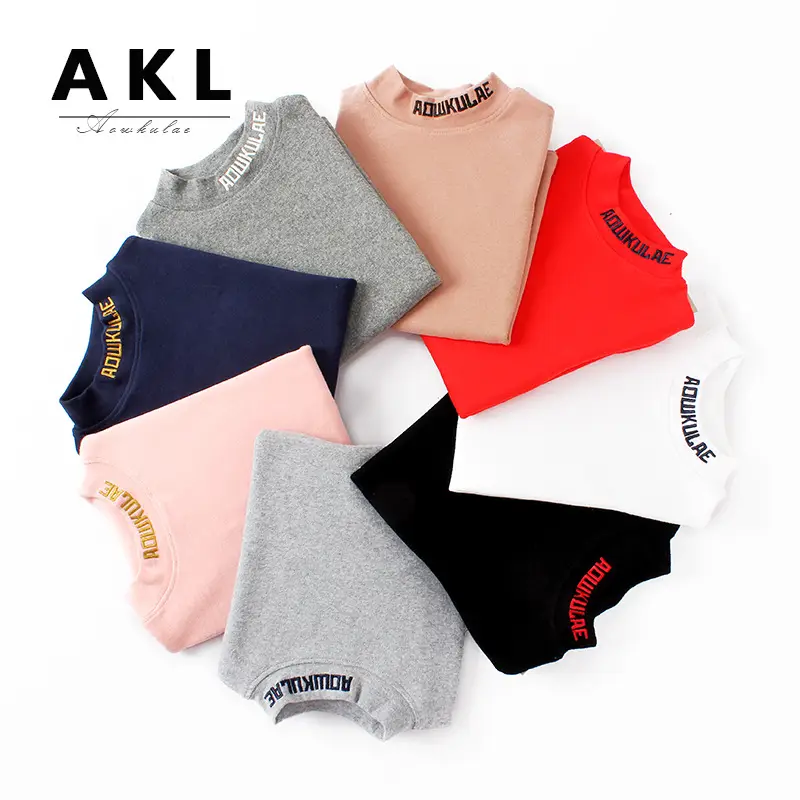 Kids Korean Print Cotton T-Shirt High Collar Long Sleeve - Image 8