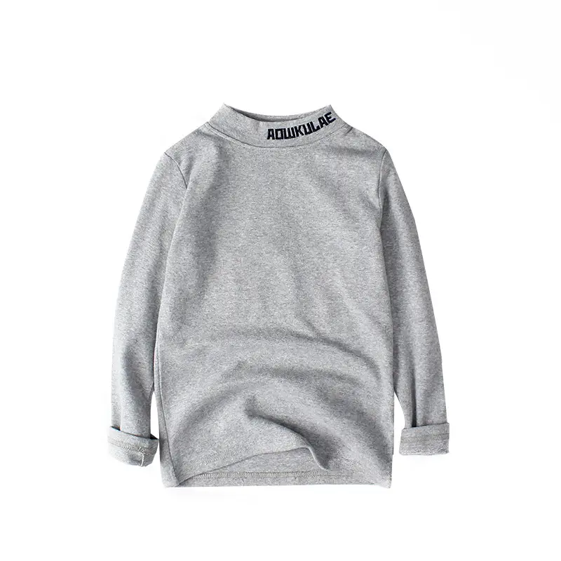 Kids Korean Print Cotton T-Shirt High Collar Long Sleeve - Image 9