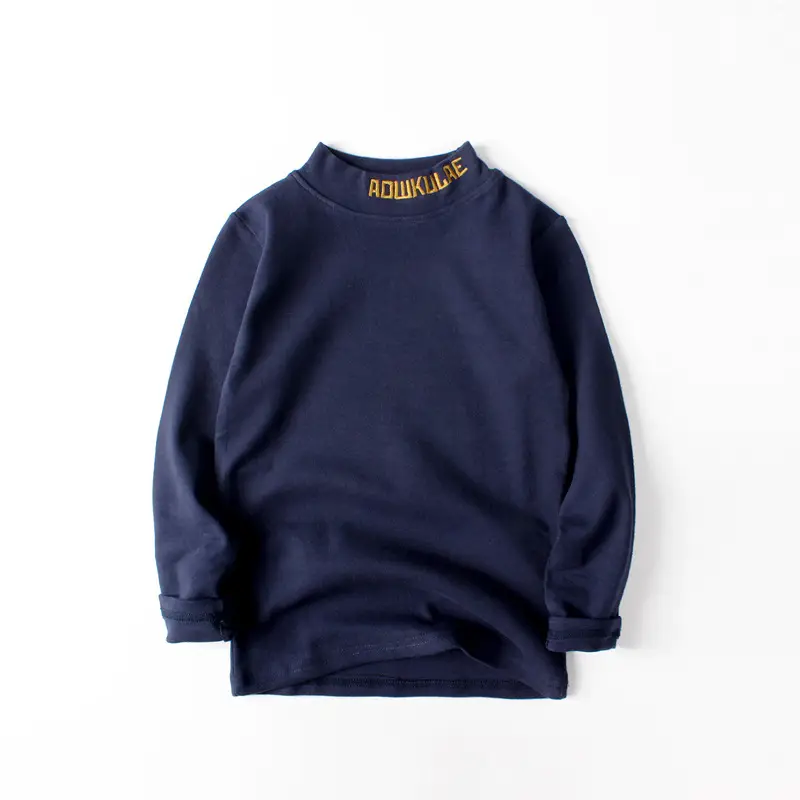 Kids Korean Print Cotton T-Shirt High Collar Long Sleeve - Image 3