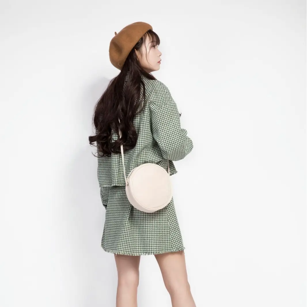 Women's Green Checkered Crossbody Bag Small Round Shoulder Bag