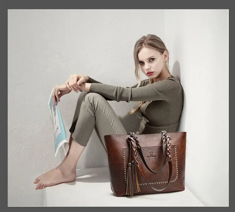 Women's Tassel Shoulder Bag Brown Leather Large Capacity — feature 10