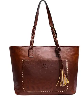 Women's Tassel Shoulder Bag Brown Leather Large Capacity - Image 3