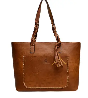 Women's Tassel Shoulder Bag Brown Leather Large Capacity - Image 4